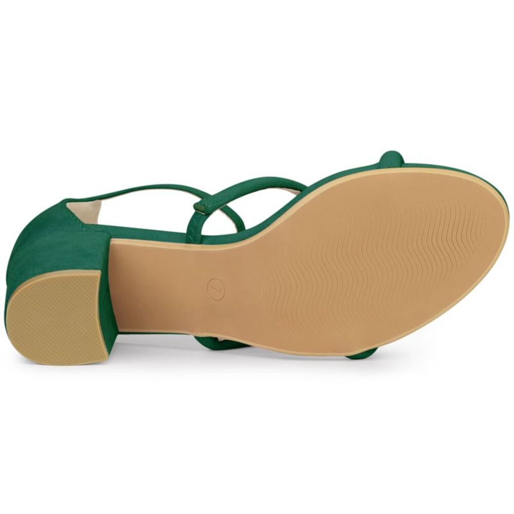 Open Toe Strappy Green Chunky Heels Sandals - Picture 5 of 6